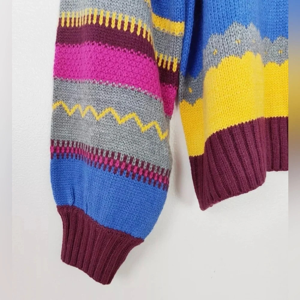 Lane Bryant Plus Crew Neck Fair Isle Sweater Stripe Yellow Red Blue 14/16 1X - Picture 4 of 9